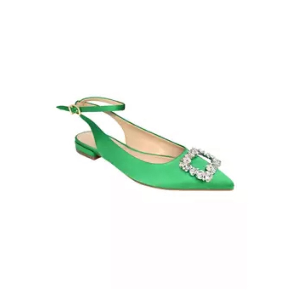 Crown & Ivy Parker Green Slingback Flats with Embellished Buckle